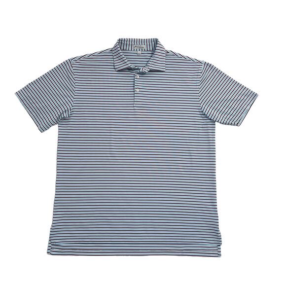 Peter Millar Striped Polo Shirt Classic Preppy Golf Blue Burgundy Size L - Picture 3 of 5